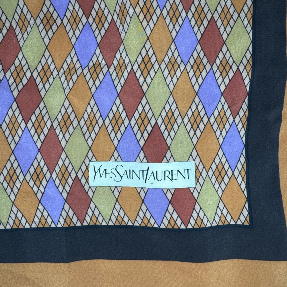 Yves Saint Laurent Orange and Purple Geometric Scarf #94